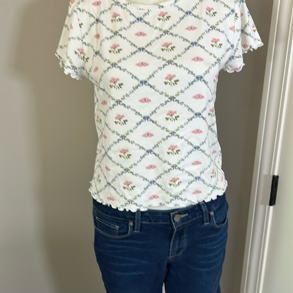 Hill House The Nina Pajama Top in Pastel Trellis White Pink Short Sleeve Sz XS - Picture 3 of 11